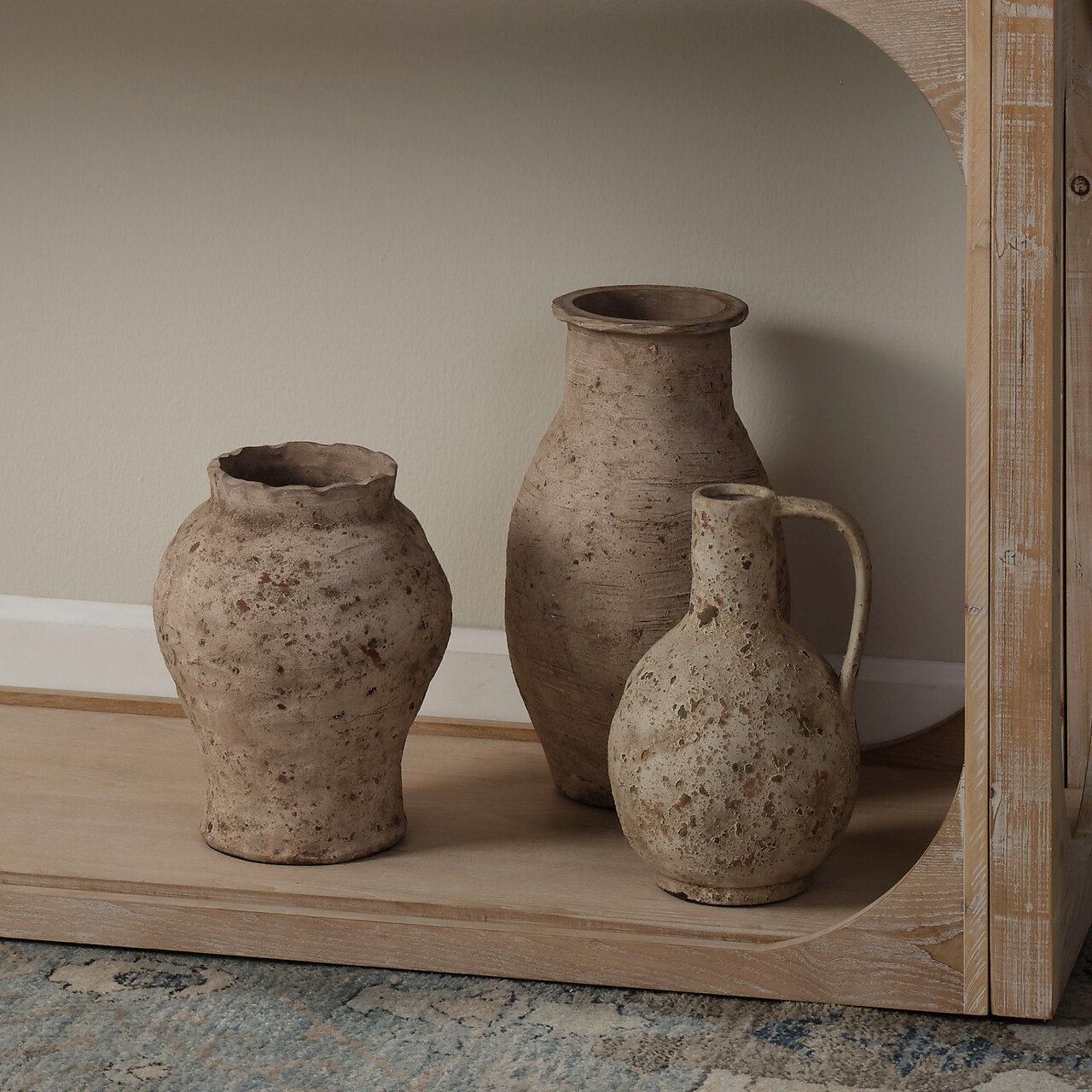 Jamie Young Company Weathered Style Ceramic Vase with Handle - 11" - Hazelnut Finish